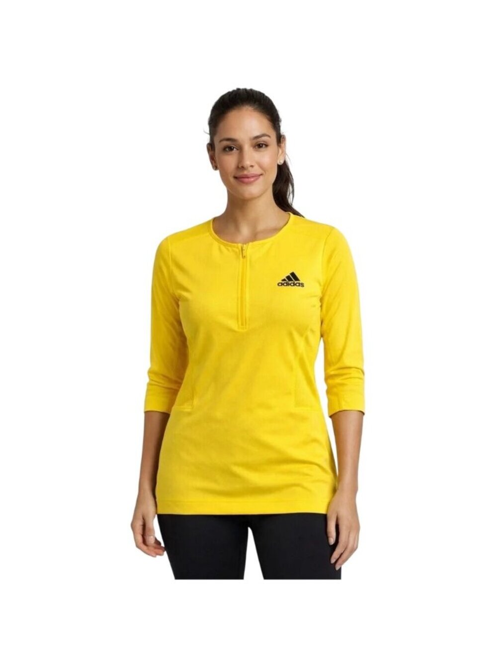 Adidas Stella McCartney Barricade Yellow 3/4 Sleeve Tennis Top Size L 1/4 Zip